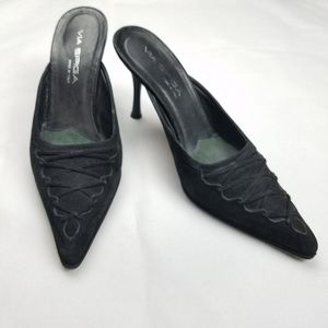 Via Spiga Suede Faux Laced Pointed Toe Heel Mule